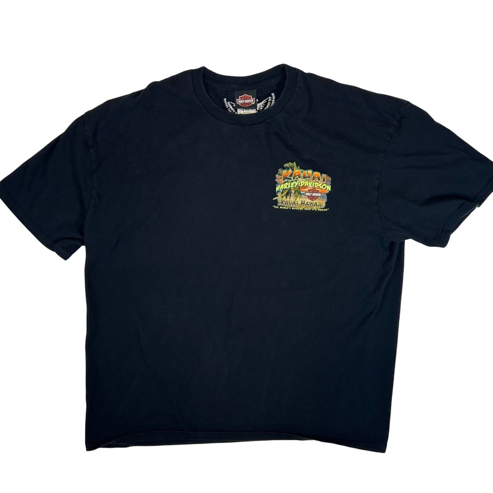 Harley-Davidson Kauai Hawaii Graphic T-Shirt Black Mens 2XL Biker Built Tiki